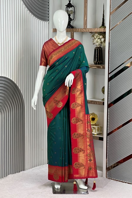 Peacock Green Premium South Silk Katan S...